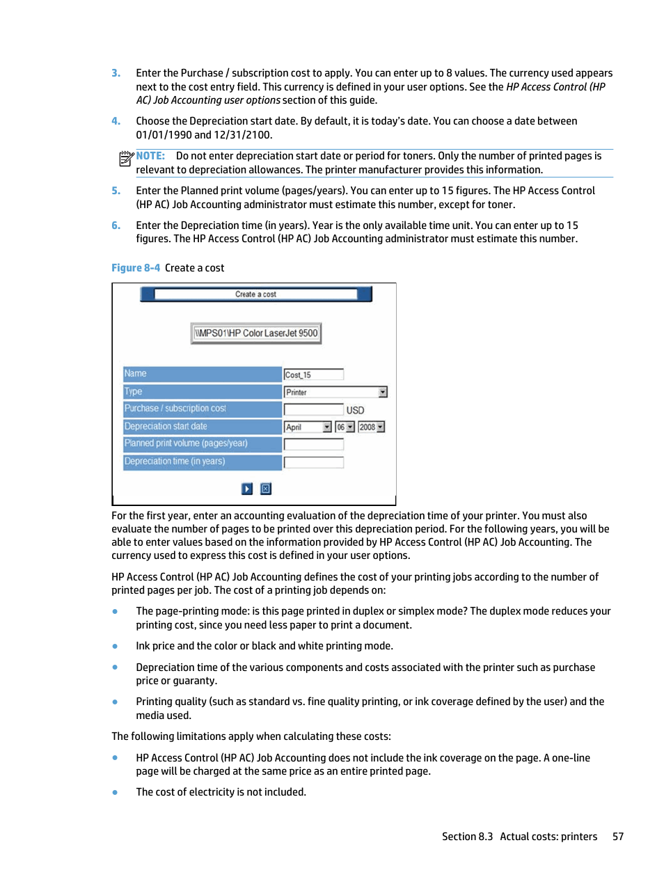 Figure 8-4 create a cost | HP Access Control User Manual | Page 71 / 169