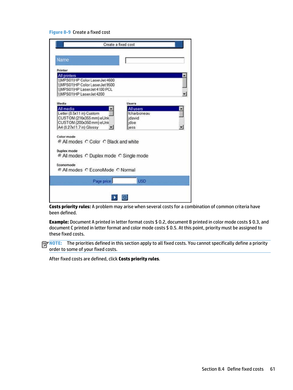 Figure 8-9 create a fixed cost | HP Access Control User Manual | Page 75 / 169