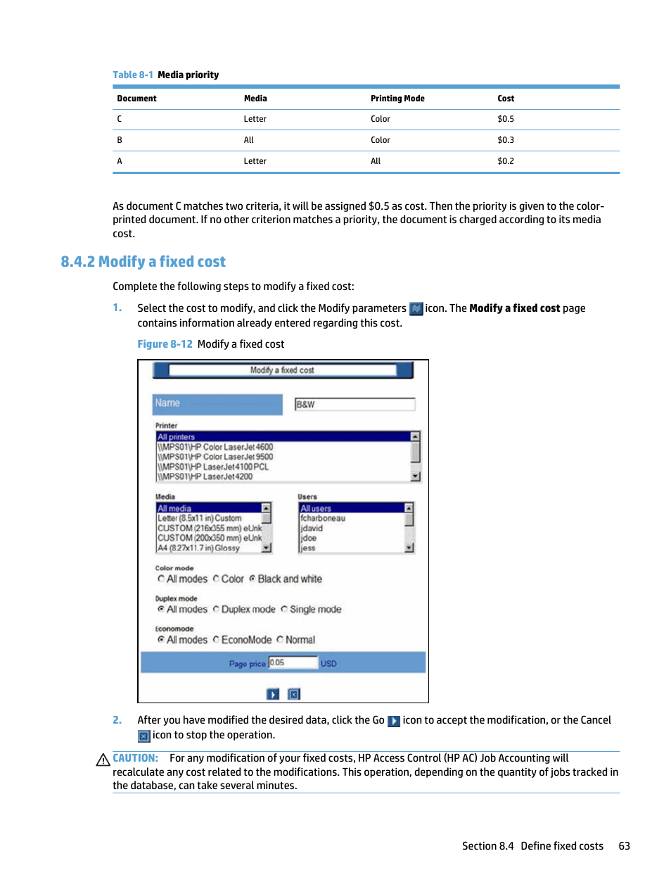 Modify a fixed cost, 2 modify a fixed cost, Figure 8-12 modify a fixed cost | HP Access Control User Manual | Page 77 / 169