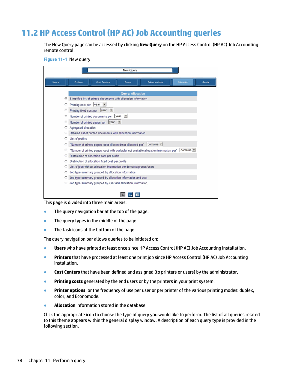 Hp access control (hp ac) job accounting queries, 2 hp access control (hp ac) job accounting queries, Figure 11-1 new query | HP Access Control User Manual | Page 92 / 169