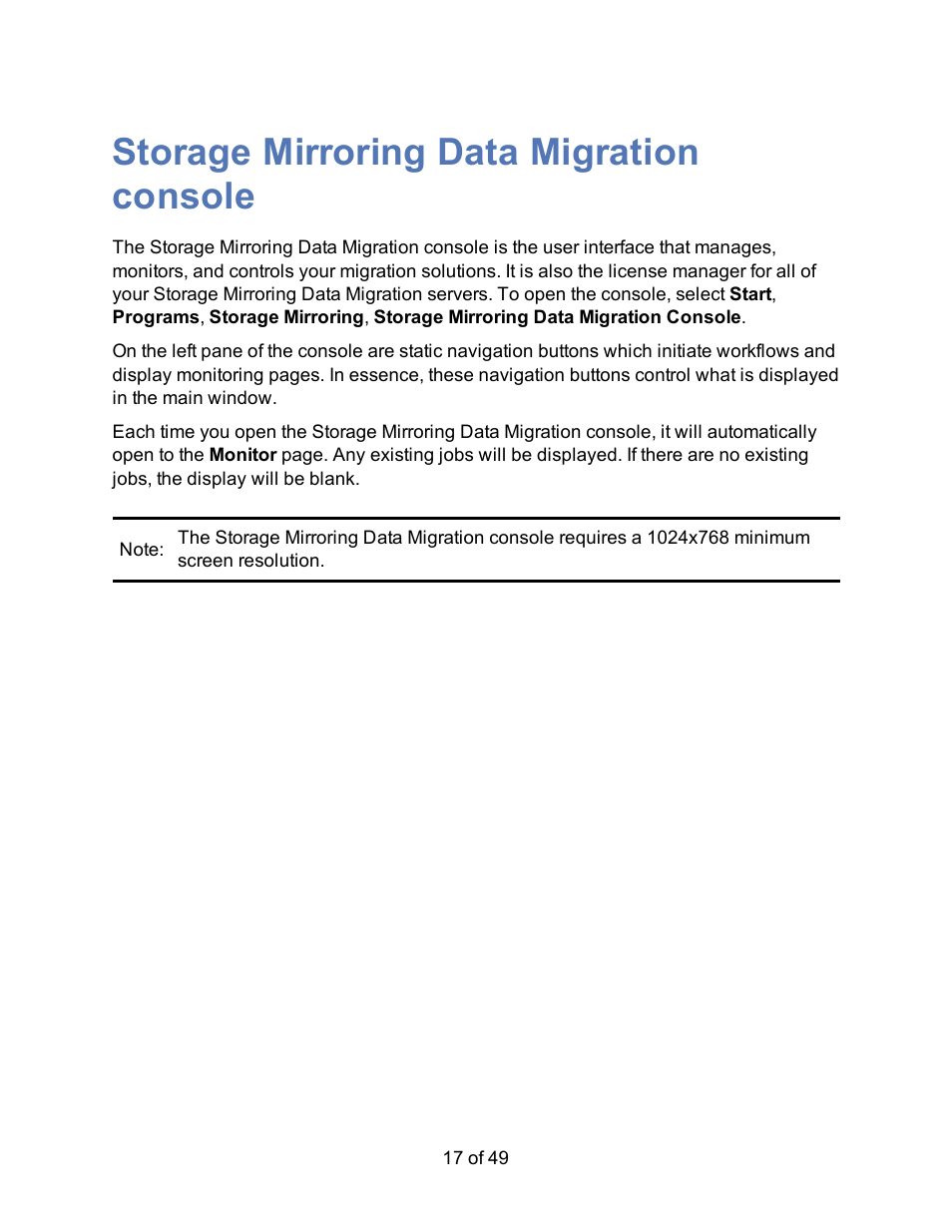 Storage mirroring data migration console | HP Storage Mirroring V5 Software User Manual | Page 17 / 49
