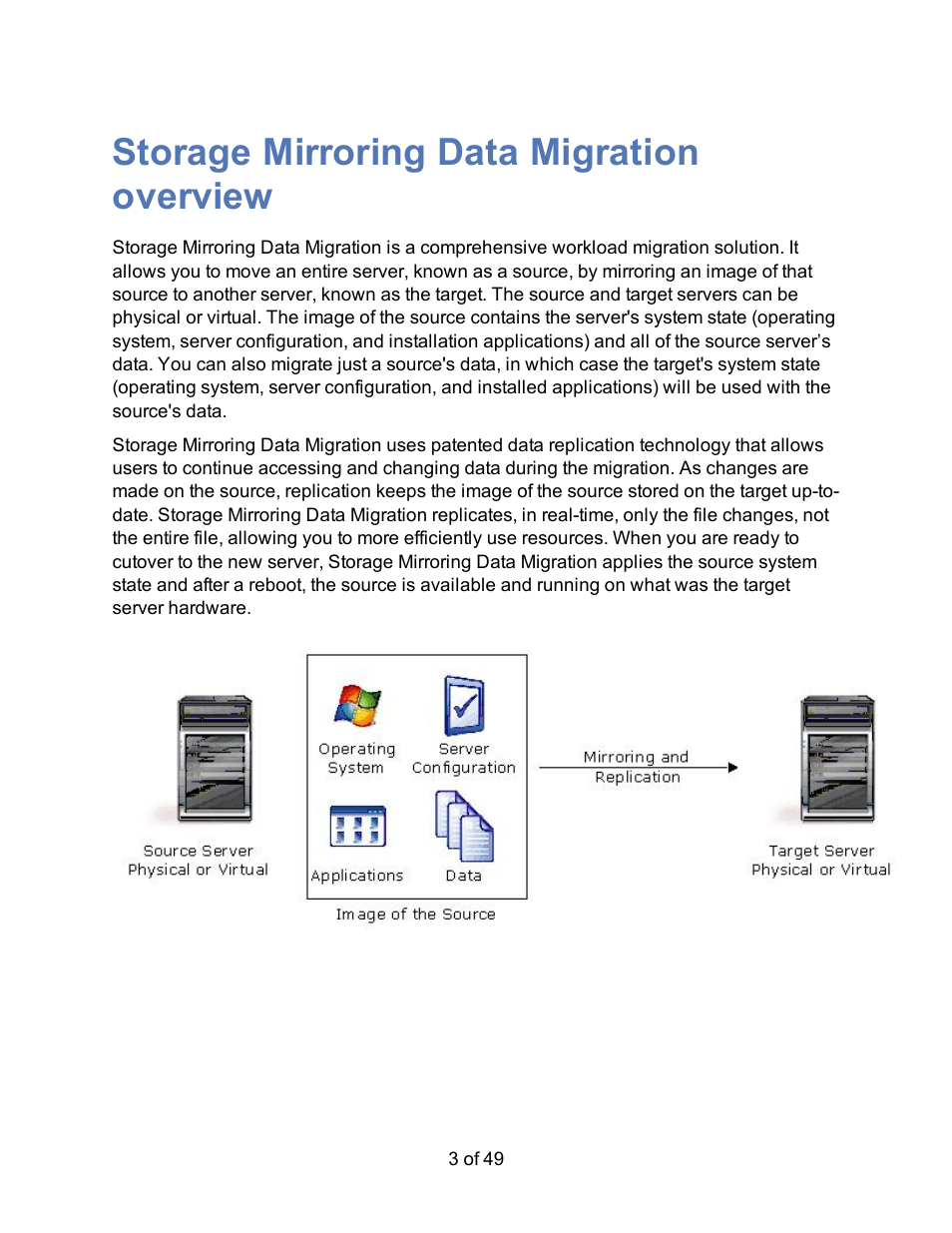 Storage mirroring data migration overview | HP Storage Mirroring V5 Software User Manual | Page 3 / 49