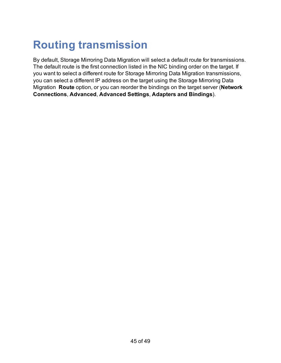 Routing transmission | HP Storage Mirroring V5 Software User Manual | Page 45 / 49