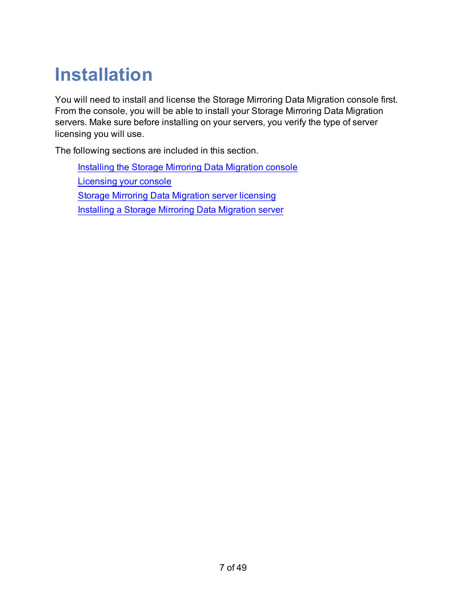 Installation | HP Storage Mirroring V5 Software User Manual | Page 7 / 49