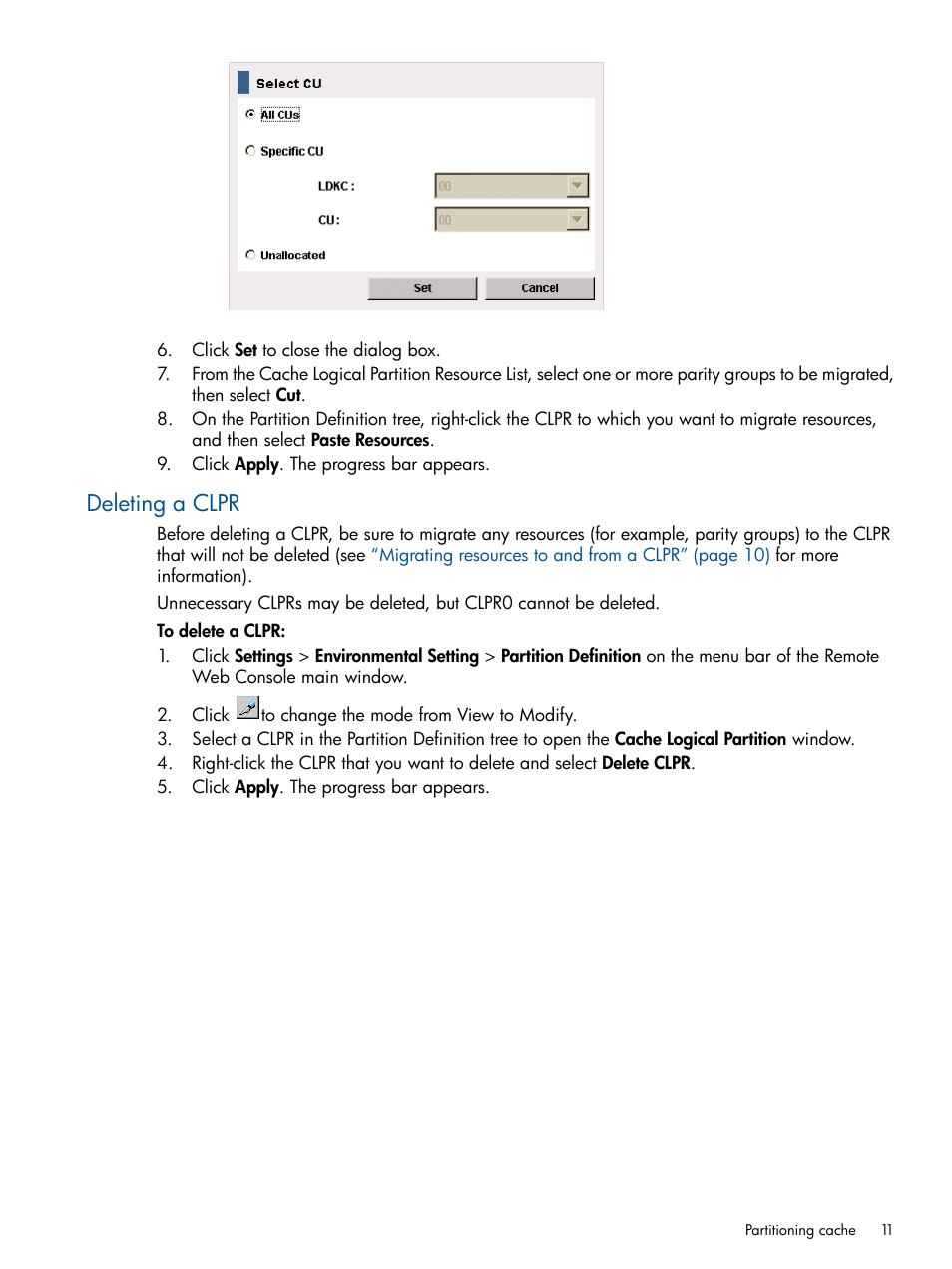 Deleting a clpr | HP XP P9500 Storage User Manual | Page 11 / 22