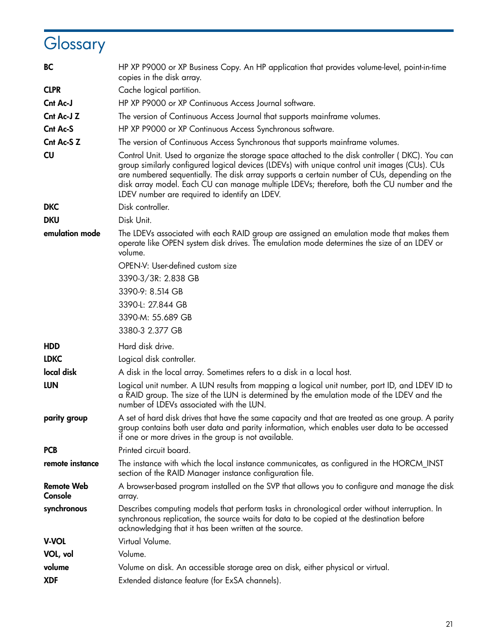 Glossary | HP XP P9500 Storage User Manual | Page 21 / 22