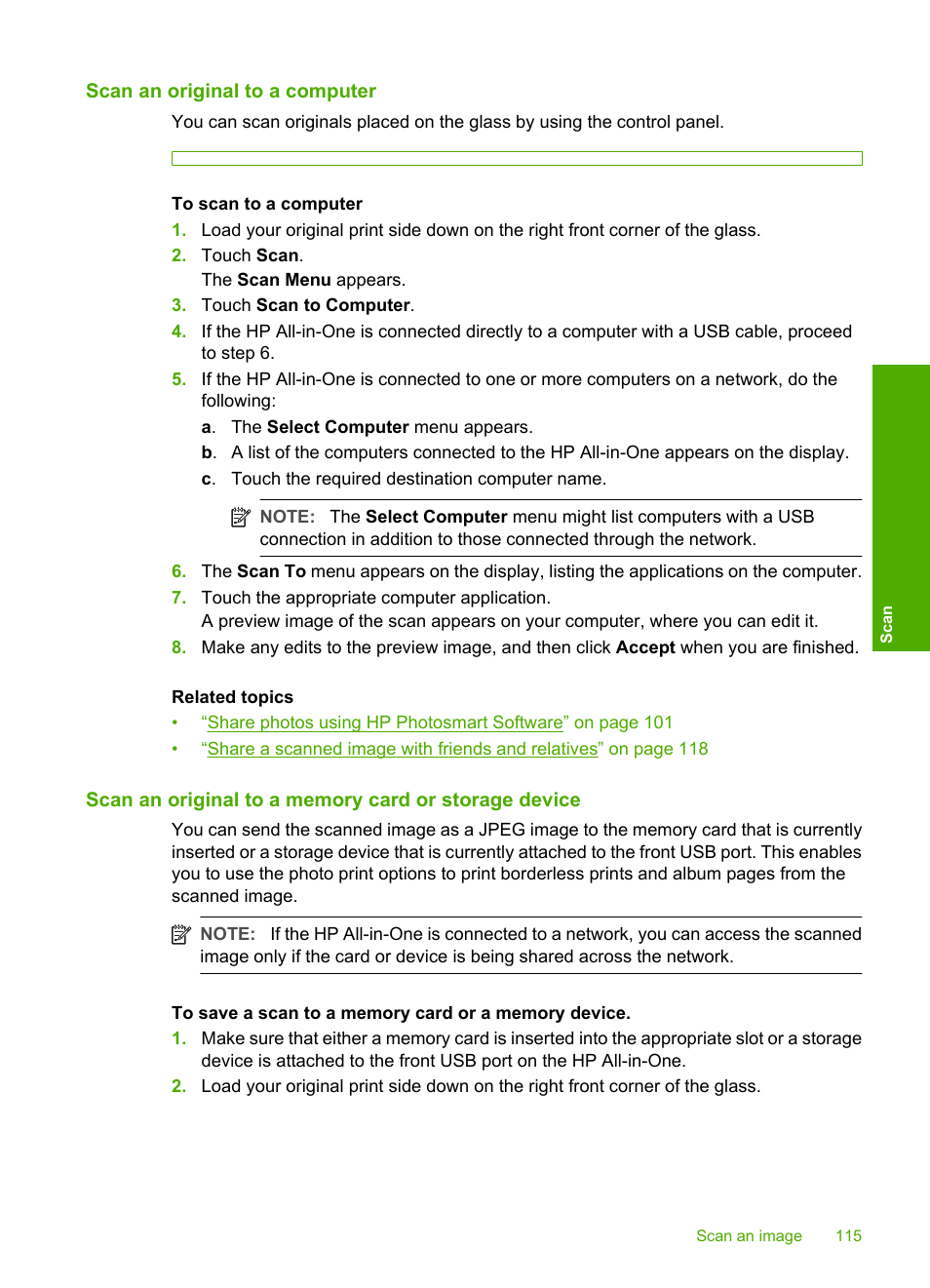 Scan an original to a computer | HP Photosmart C8180 All-in-One Printer User Manual | Page 116 / 235