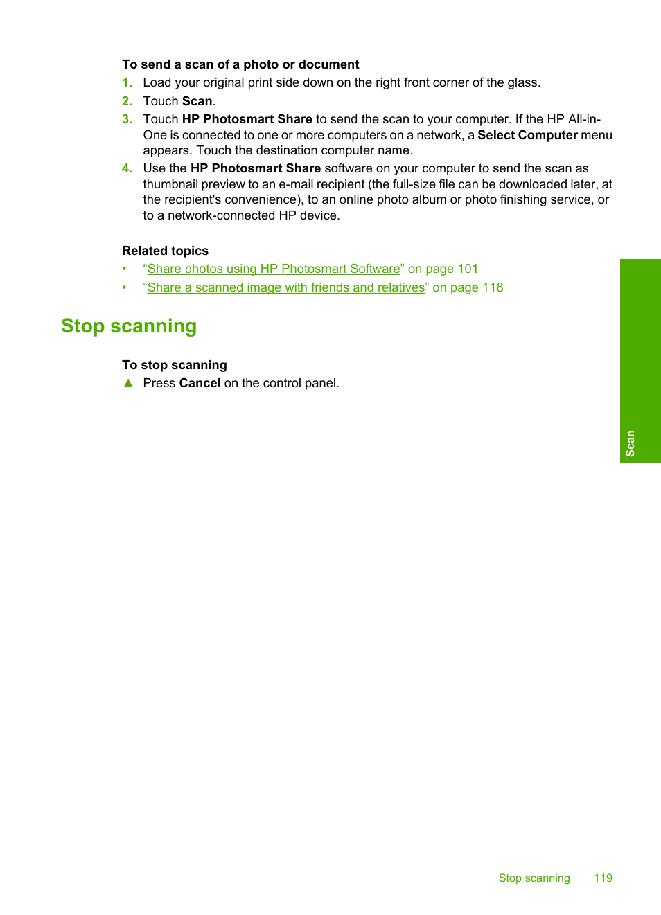 Stop scanning | HP Photosmart C8180 All-in-One Printer User Manual | Page 120 / 235