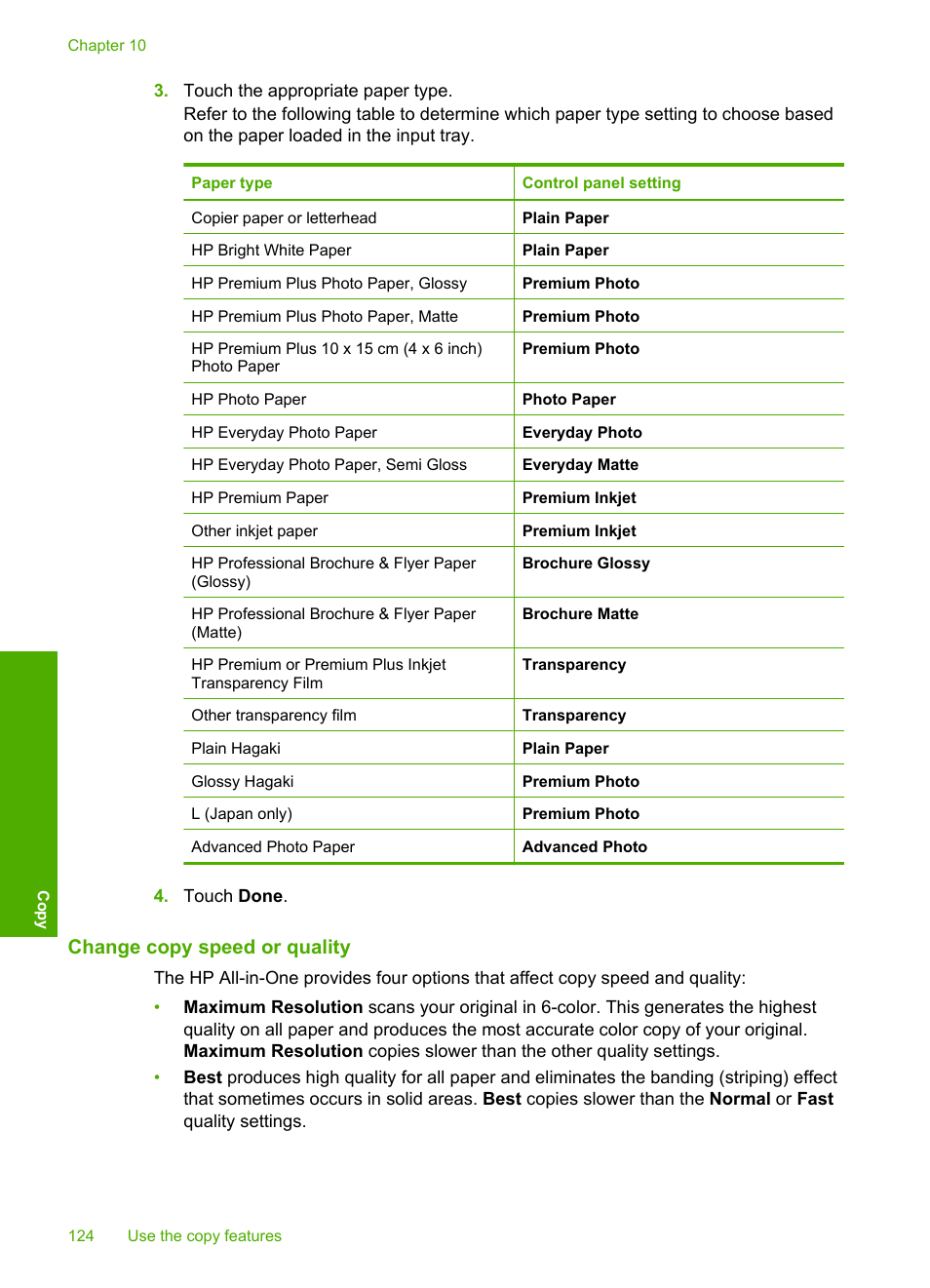 Change copy speed or quality | HP Photosmart C8180 All-in-One Printer User Manual | Page 125 / 235