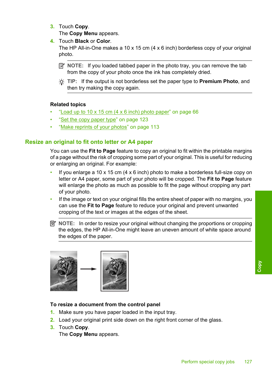 Resize an original to fit onto letter or a4 paper | HP Photosmart C8180 All-in-One Printer User Manual | Page 128 / 235
