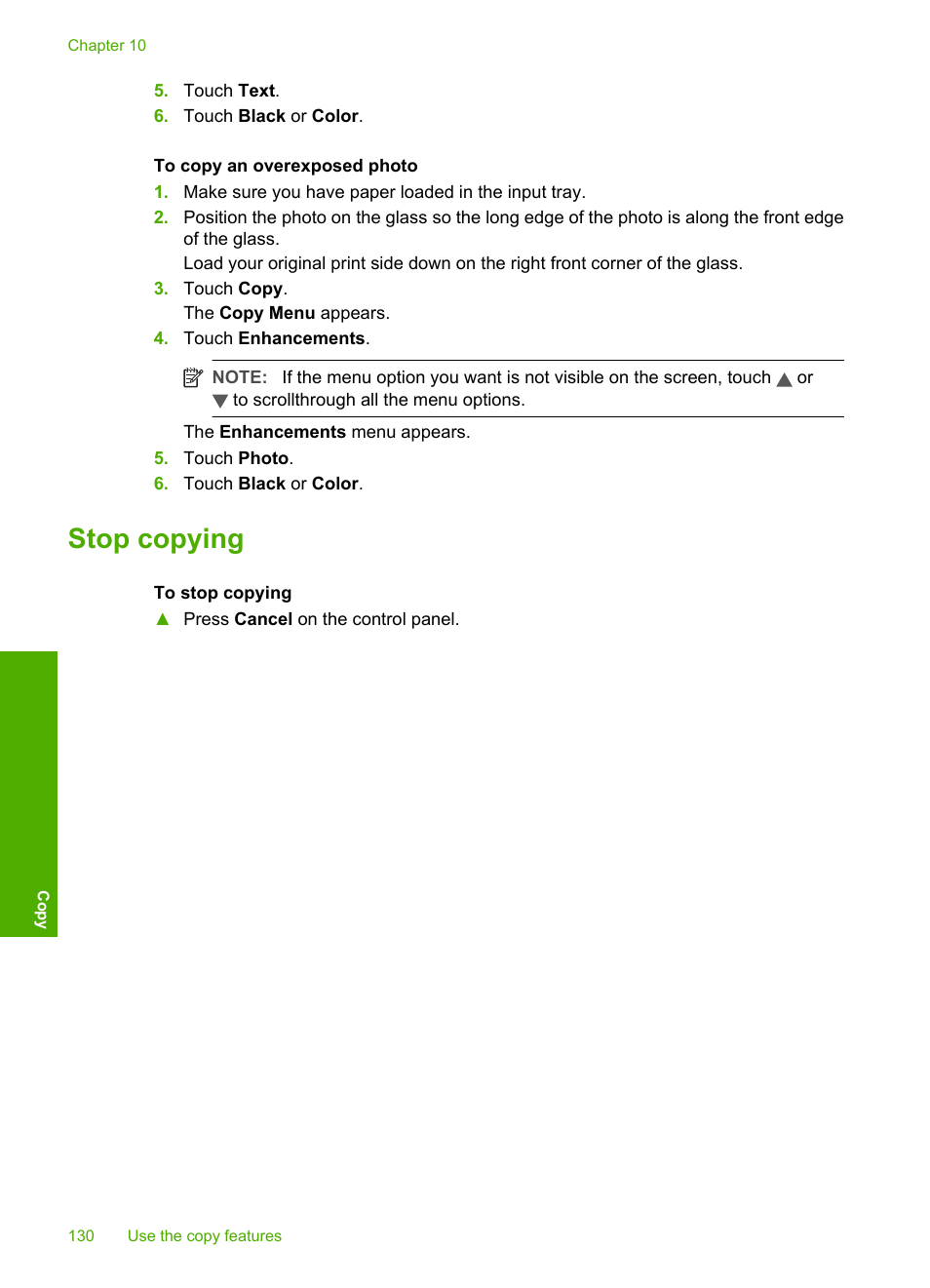 Stop copying | HP Photosmart C8180 All-in-One Printer User Manual | Page 131 / 235