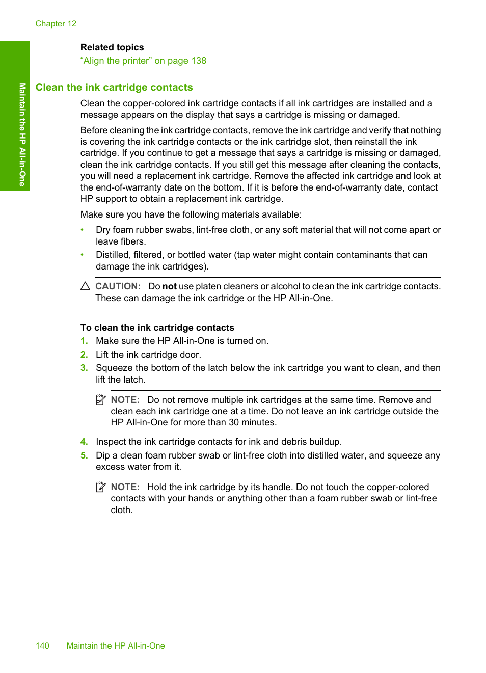 Clean the ink cartridge contacts | HP Photosmart C8180 All-in-One Printer User Manual | Page 141 / 235