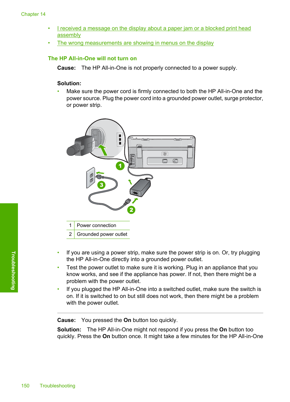 The hp all-in-one will not turn on | HP Photosmart C8180 All-in-One Printer User Manual | Page 151 / 235