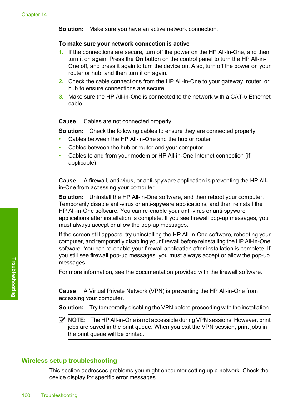 Wireless setup troubleshooting | HP Photosmart C8180 All-in-One Printer User Manual | Page 161 / 235
