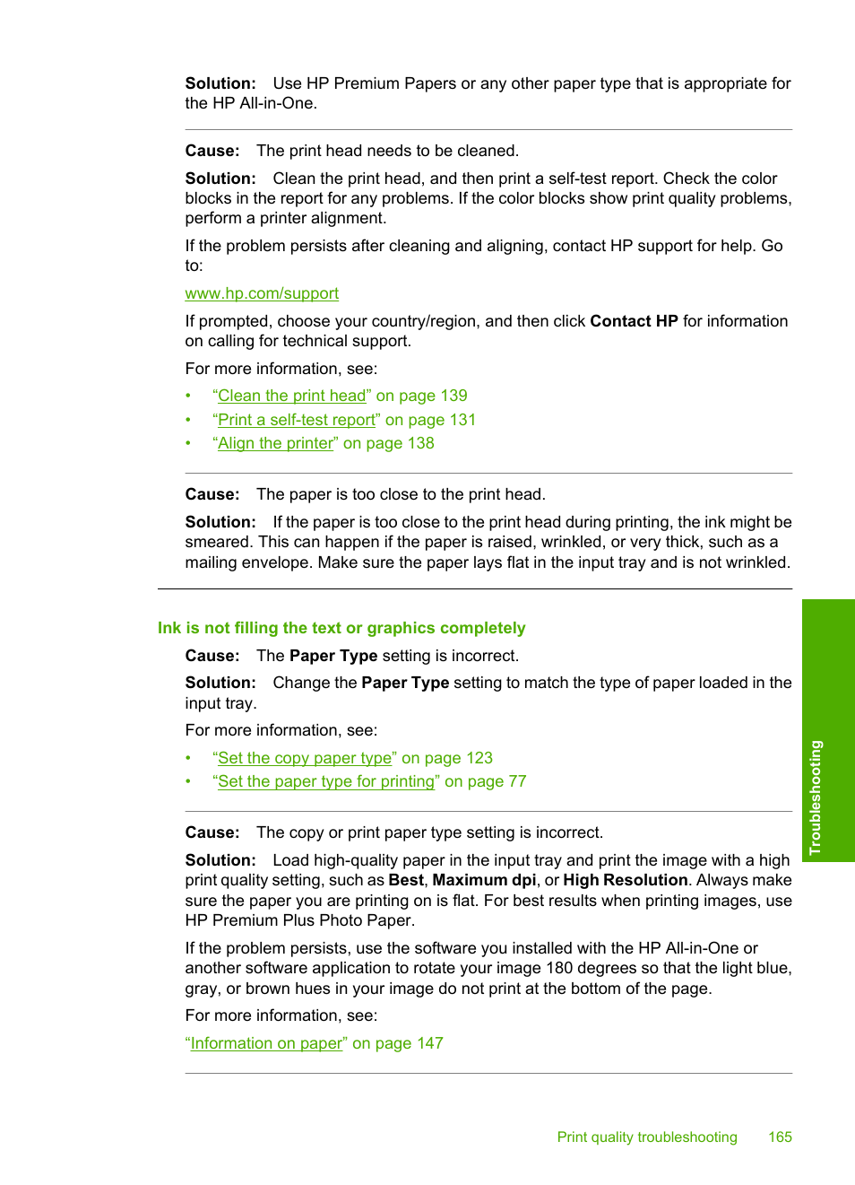 Ink is not filling the text or graphics completely | HP Photosmart C8180 All-in-One Printer User Manual | Page 166 / 235