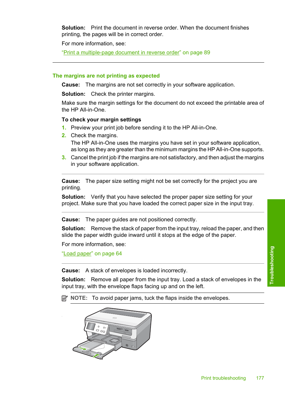 The margins are not printing as expected | HP Photosmart C8180 All-in-One Printer User Manual | Page 178 / 235