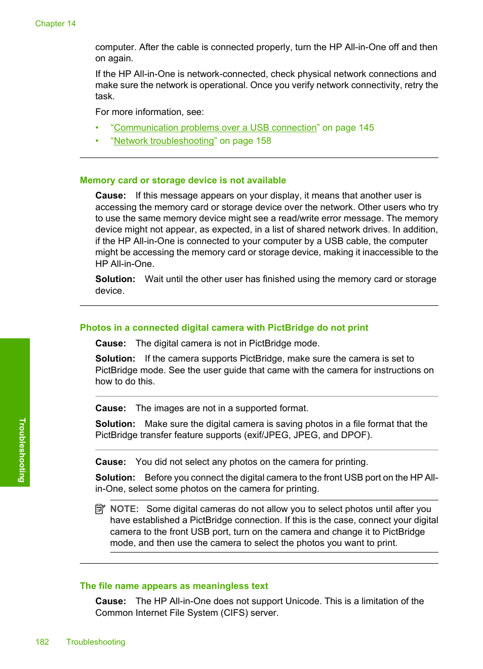 Memory card or storage device is not available, The file name appears as meaningless text | HP Photosmart C8180 All-in-One Printer User Manual | Page 183 / 235