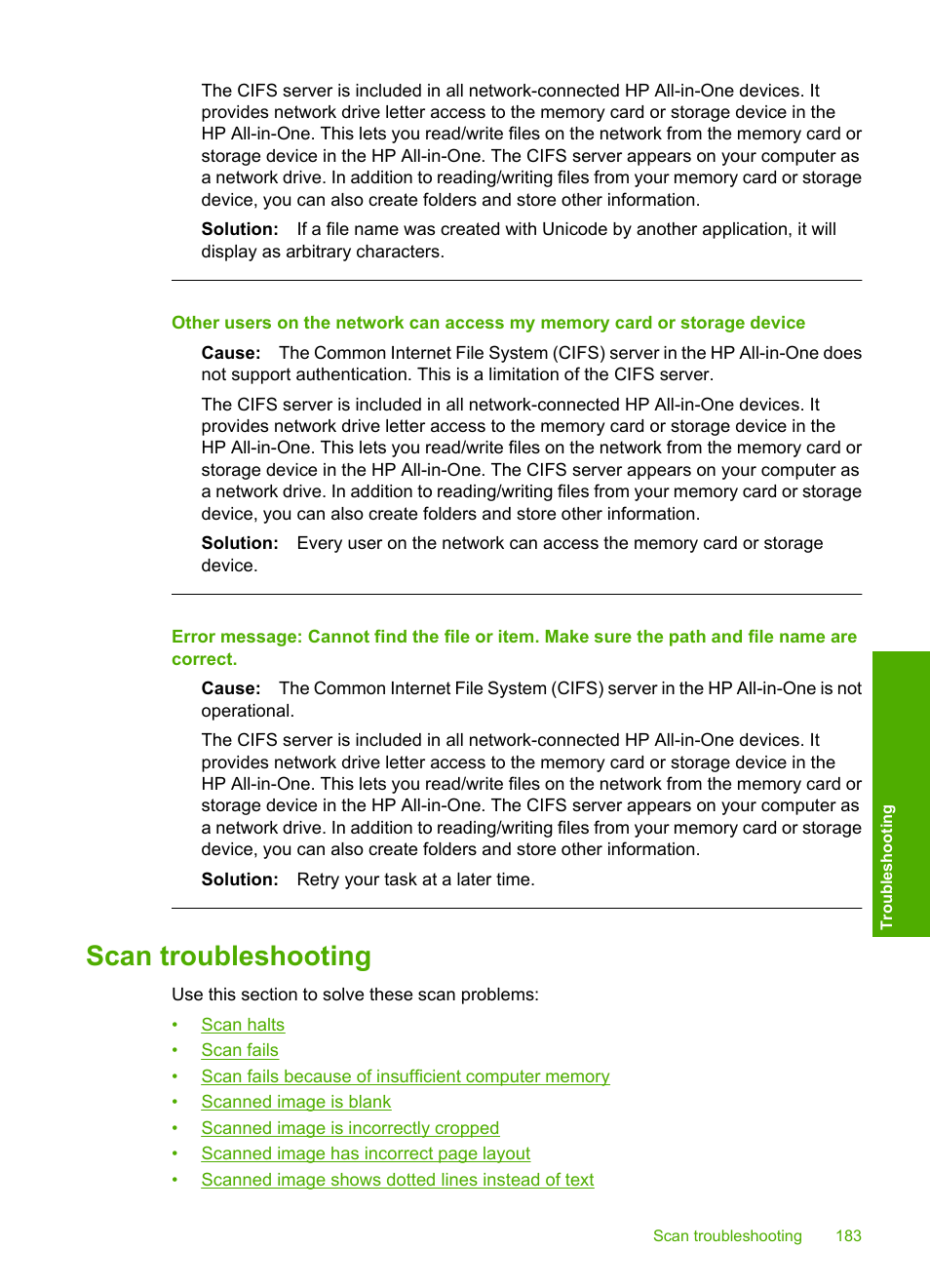 Scan troubleshooting | HP Photosmart C8180 All-in-One Printer User Manual | Page 184 / 235