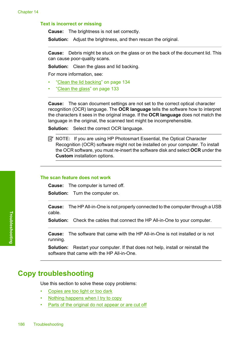 Copy troubleshooting | HP Photosmart C8180 All-in-One Printer User Manual | Page 187 / 235