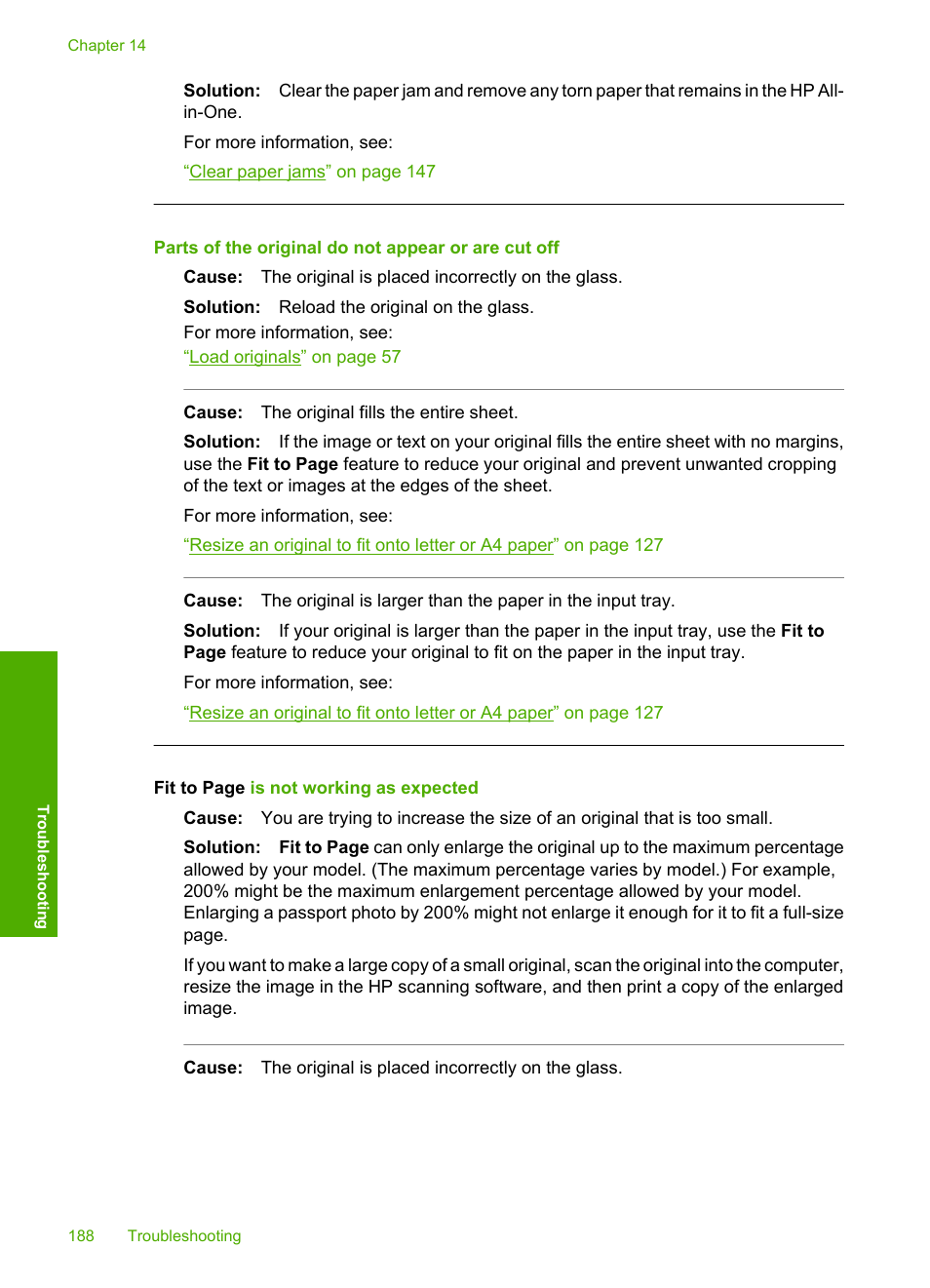 Parts of the original do not appear or are cut off | HP Photosmart C8180 All-in-One Printer User Manual | Page 189 / 235