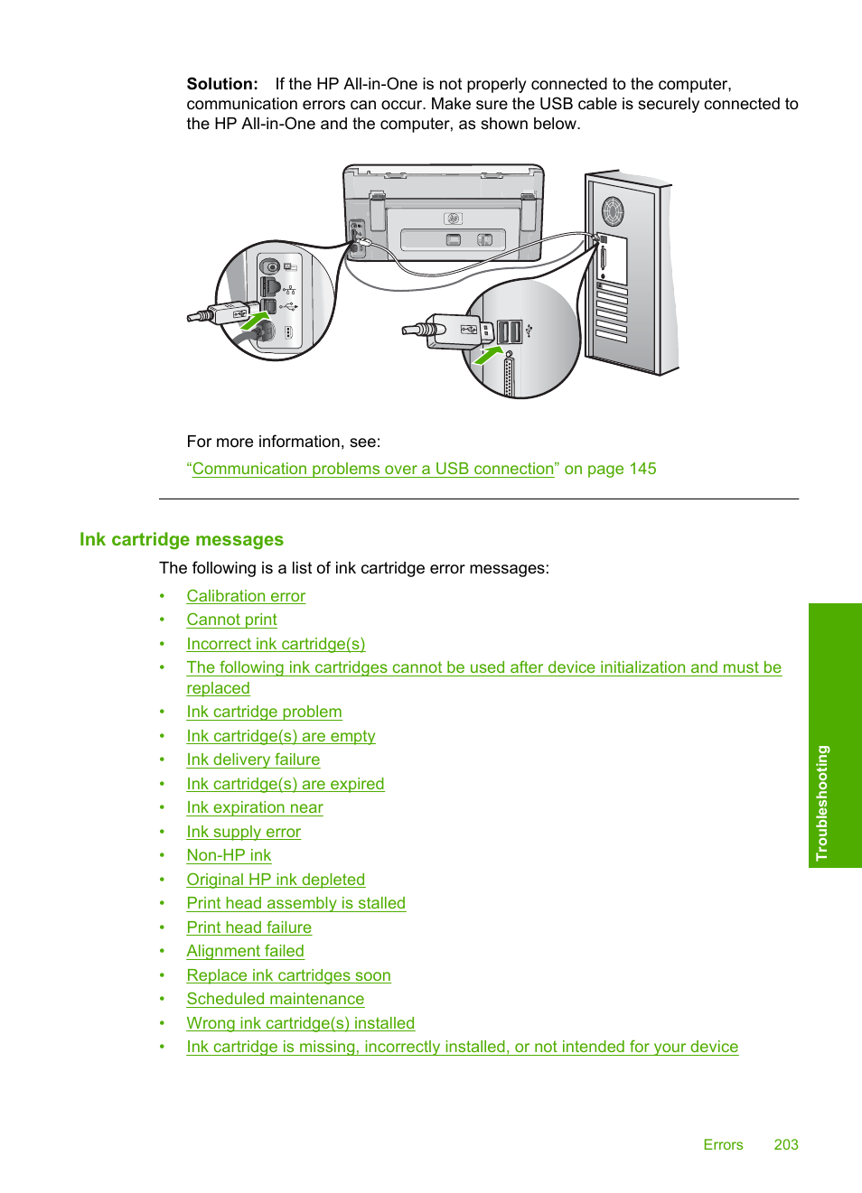 Ink cartridge messages | HP Photosmart C8180 All-in-One Printer User Manual | Page 204 / 235