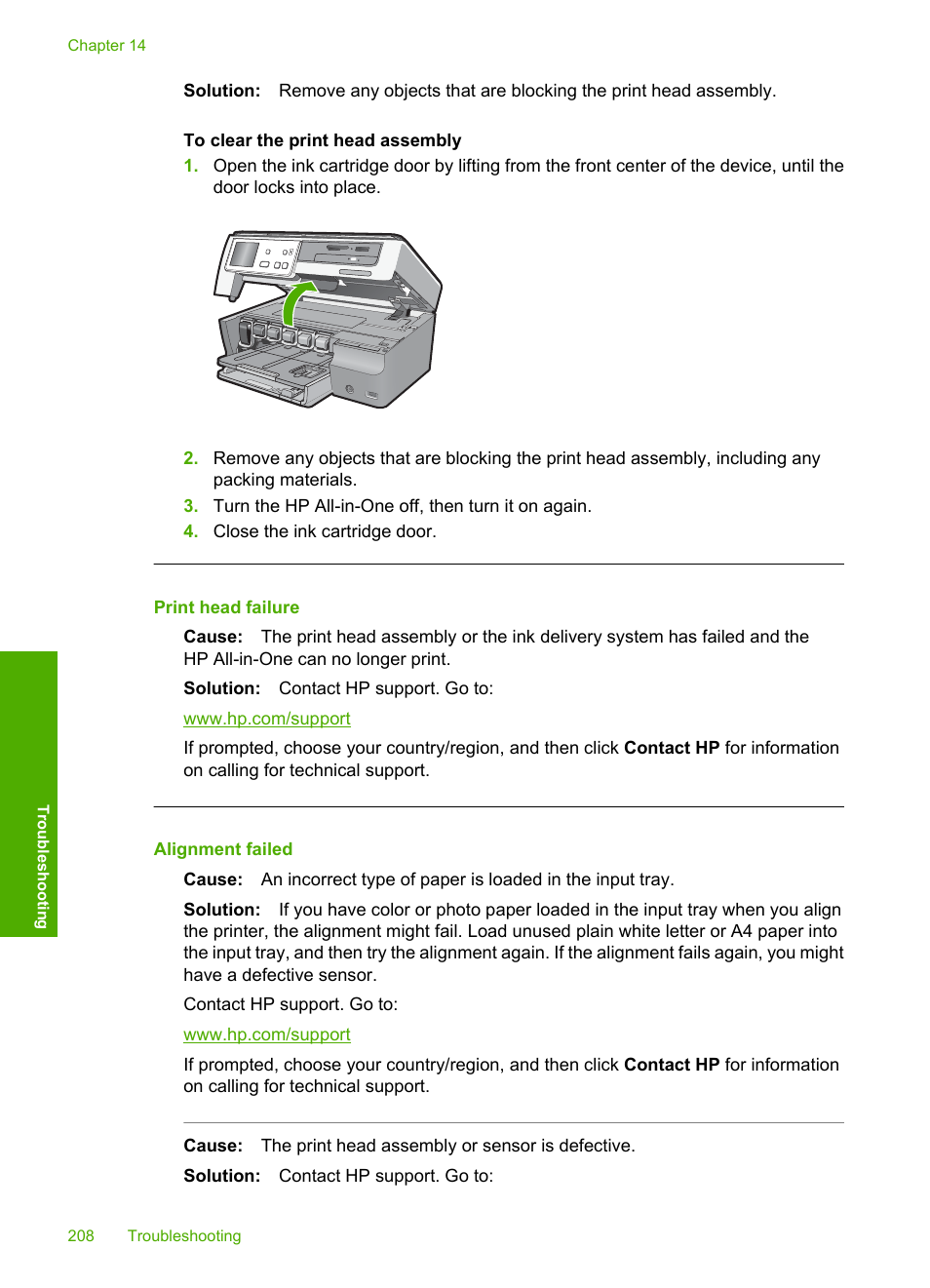 Print head failure, Alignment failed | HP Photosmart C8180 All-in-One Printer User Manual | Page 209 / 235