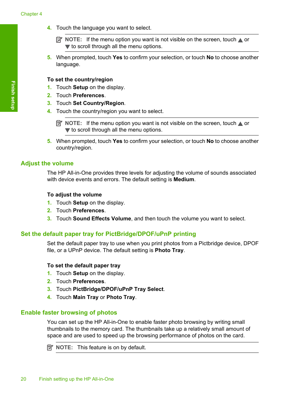 Adjust the volume, Enable faster browsing of photos | HP Photosmart C8180 All-in-One Printer User Manual | Page 21 / 235