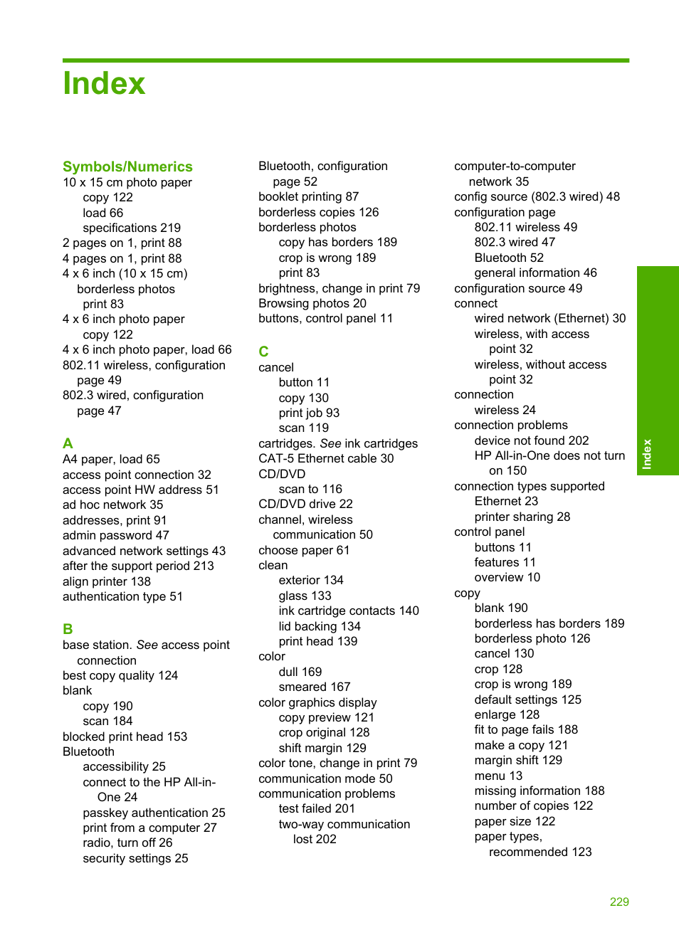 Index | HP Photosmart C8180 All-in-One Printer User Manual | Page 230 / 235