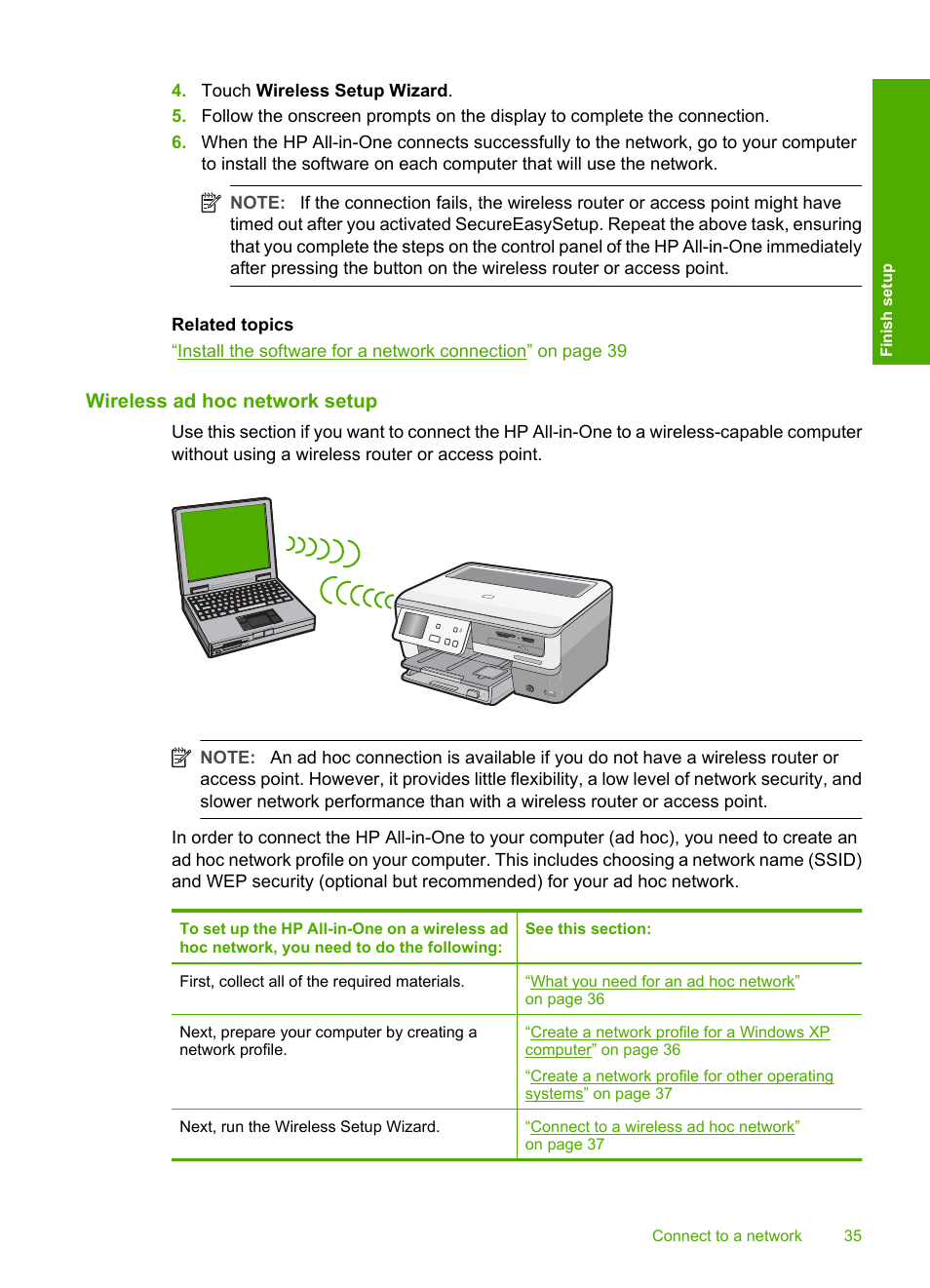 Wireless ad hoc network setup | HP Photosmart C8180 All-in-One Printer User Manual | Page 36 / 235