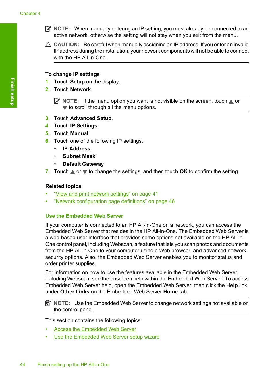 Use the embedded web server | HP Photosmart C8180 All-in-One Printer User Manual | Page 45 / 235