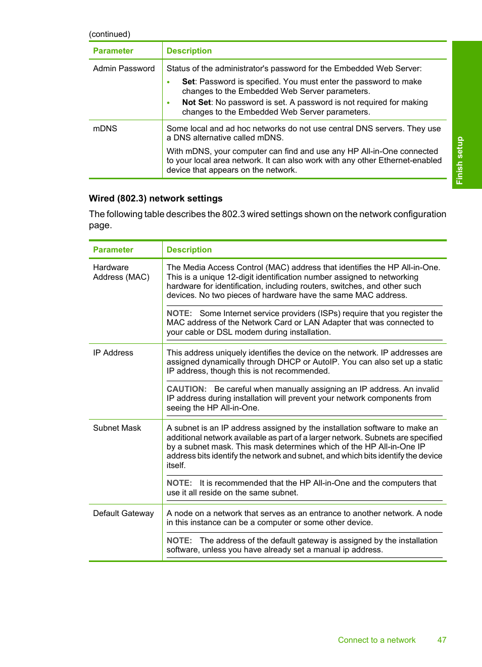 Wired (802.3) network settings | HP Photosmart C8180 All-in-One Printer User Manual | Page 48 / 235