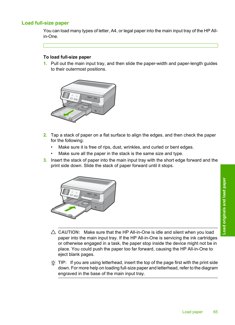 Load full-size paper | HP Photosmart C8180 All-in-One Printer User Manual | Page 66 / 235