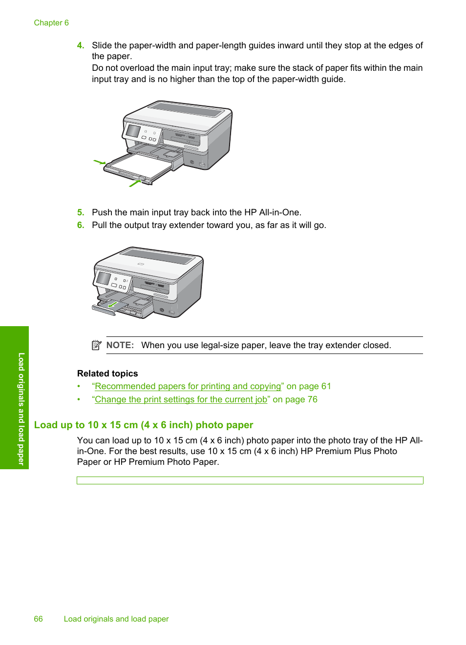 Load up to 10 x 15 cm (4 x 6 inch) photo paper | HP Photosmart C8180 All-in-One Printer User Manual | Page 67 / 235