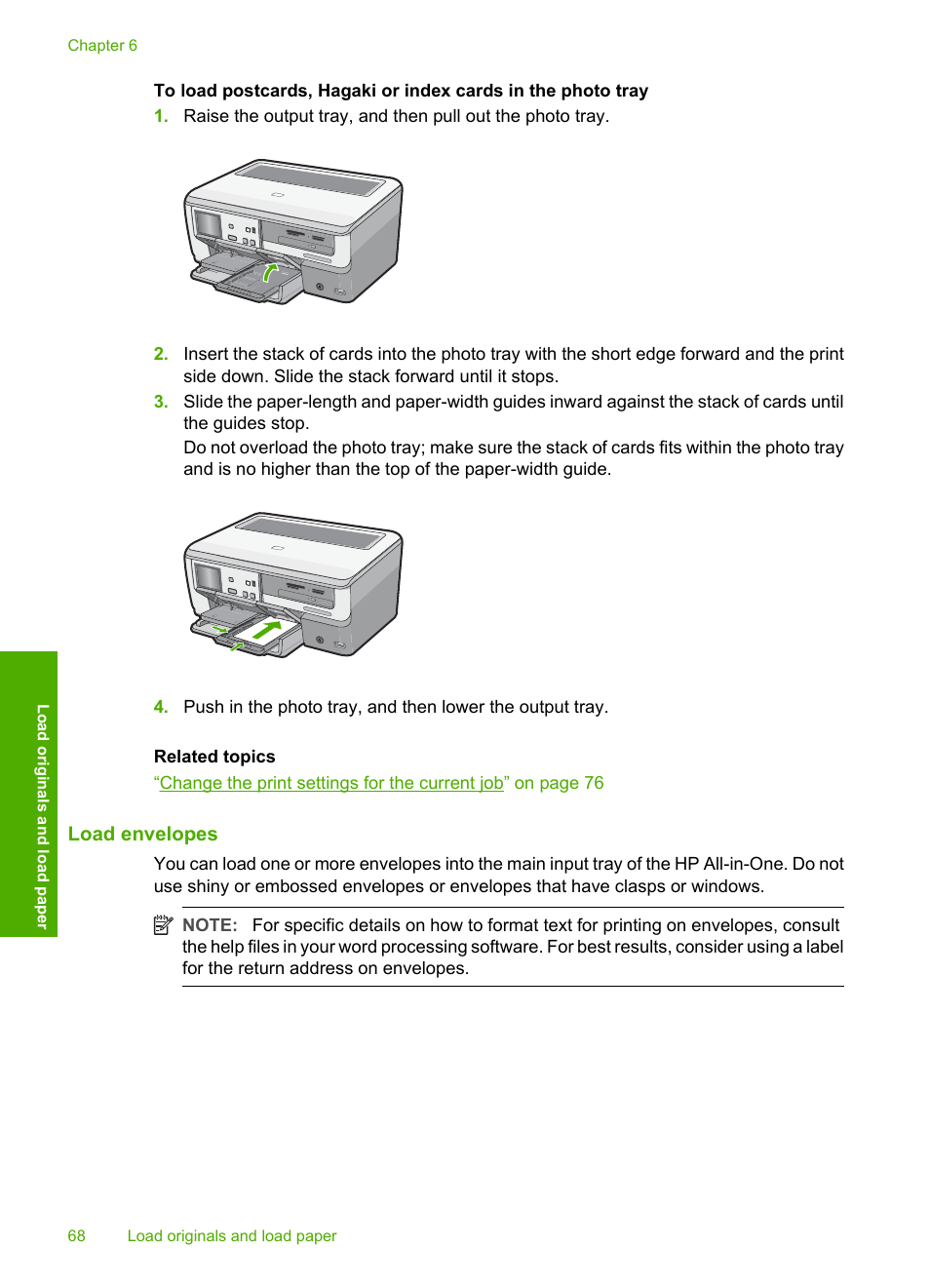 Load envelopes | HP Photosmart C8180 All-in-One Printer User Manual | Page 69 / 235