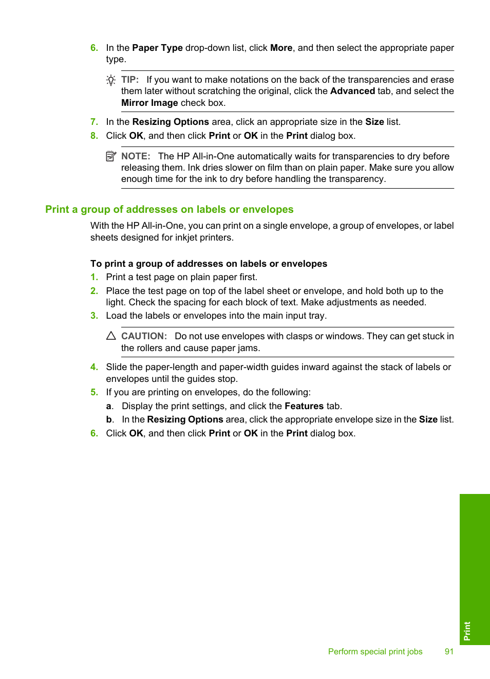 Print a group of addresses on labels or envelopes | HP Photosmart C8180 All-in-One Printer User Manual | Page 92 / 235
