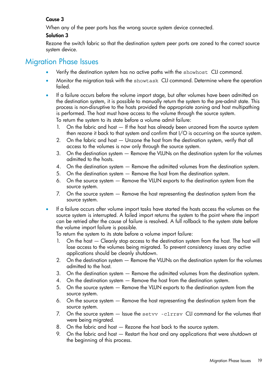 Migration phase issues | HP 3PAR Operating System Software User Manual | Page 19 / 20