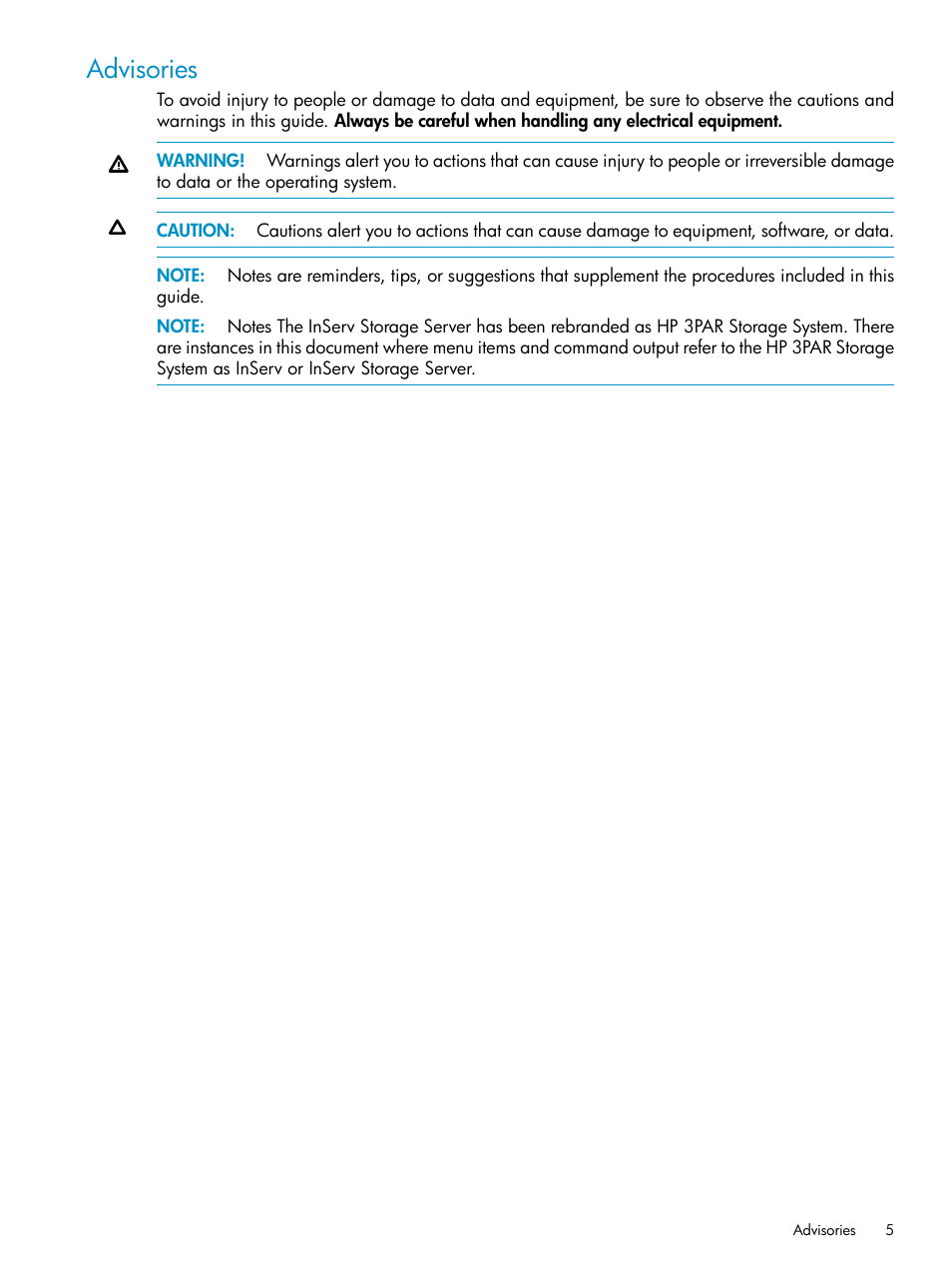 Advisories | HP 3PAR Operating System Software User Manual | Page 5 / 20
