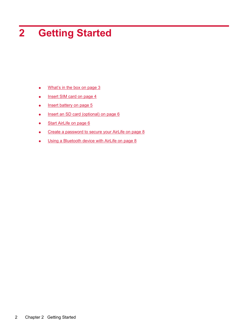 Getting started, 2 getting started, 2getting started | HP Compaq AirLife 100 series User Manual | Page 10 / 117