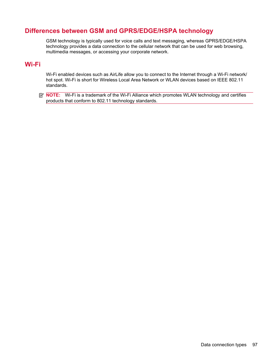 Wi-fi | HP Compaq AirLife 100 series User Manual | Page 105 / 117