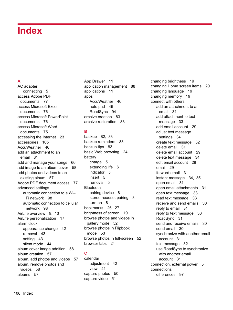 Index | HP Compaq AirLife 100 series User Manual | Page 114 / 117