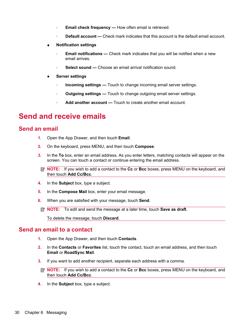 Send and receive emails, Send an email, Send an email to a contact | Send an email send an email to a contact | HP Compaq AirLife 100 series User Manual | Page 38 / 117