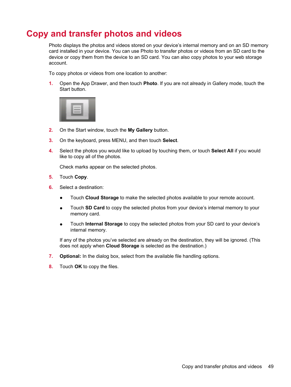 Copy and transfer photos and videos | HP Compaq AirLife 100 series User Manual | Page 57 / 117