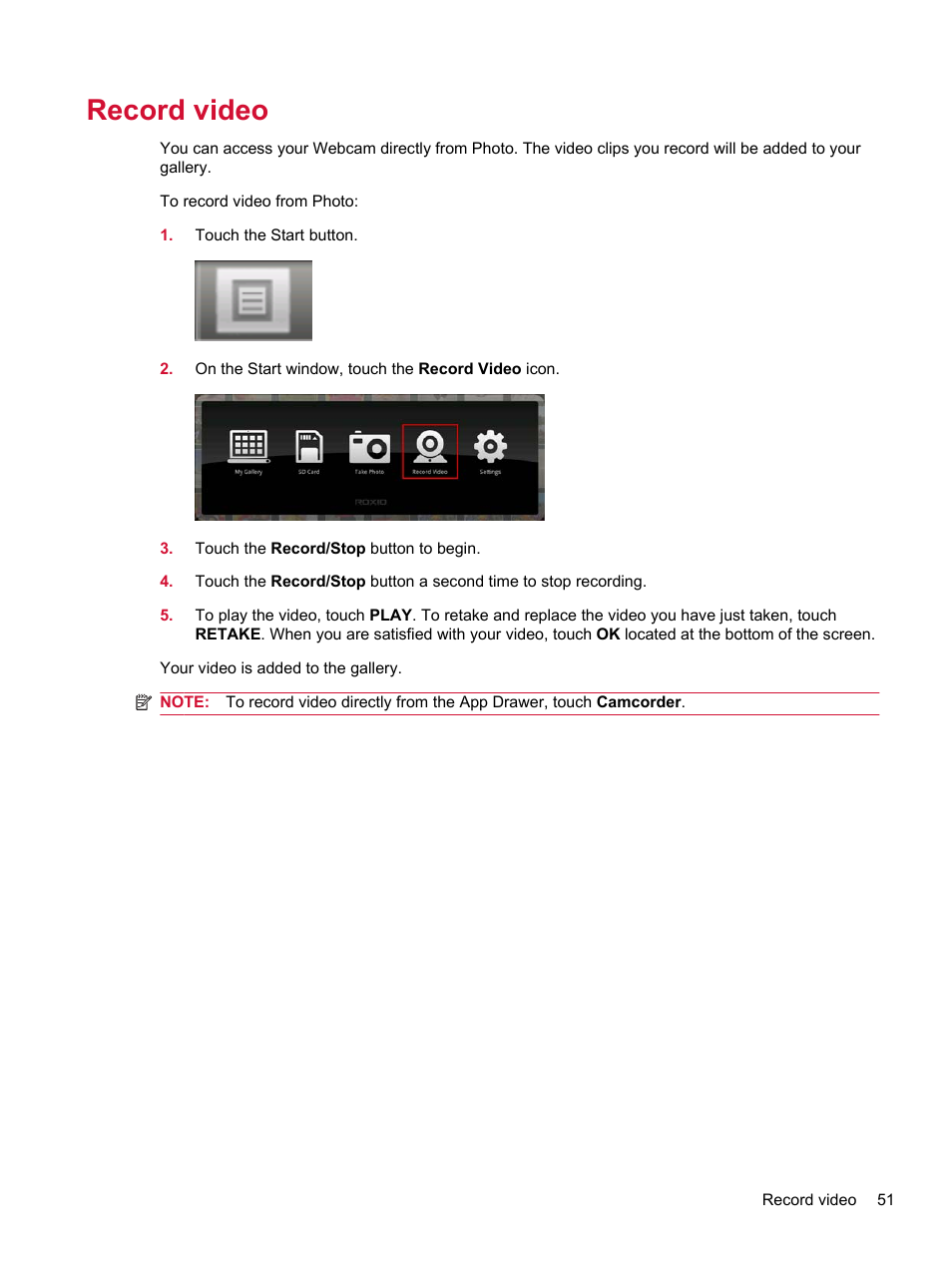 Record video | HP Compaq AirLife 100 series User Manual | Page 59 / 117