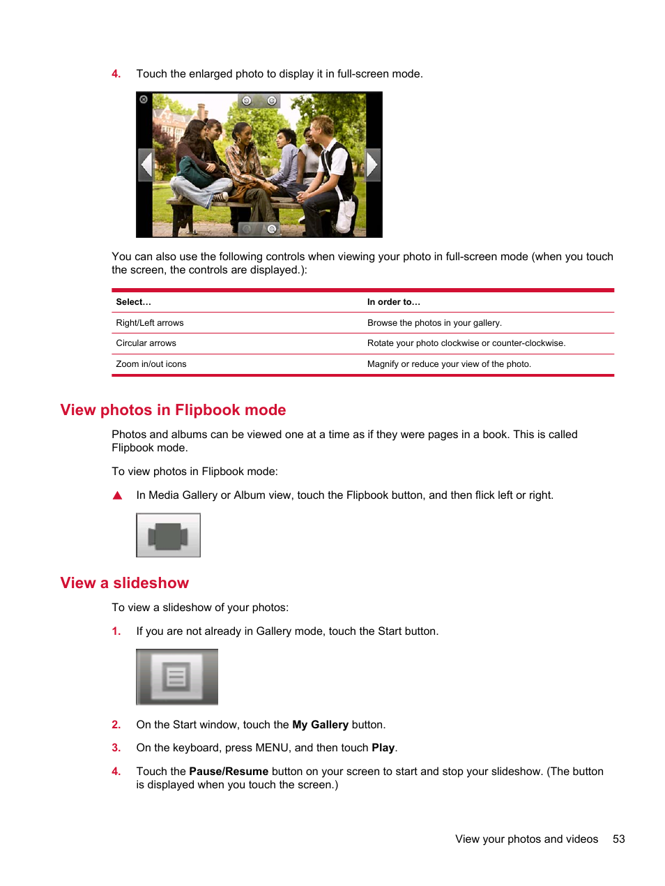 View photos in flipbook mode, View a slideshow, View photos in flipbook mode view a slideshow | HP Compaq AirLife 100 series User Manual | Page 61 / 117