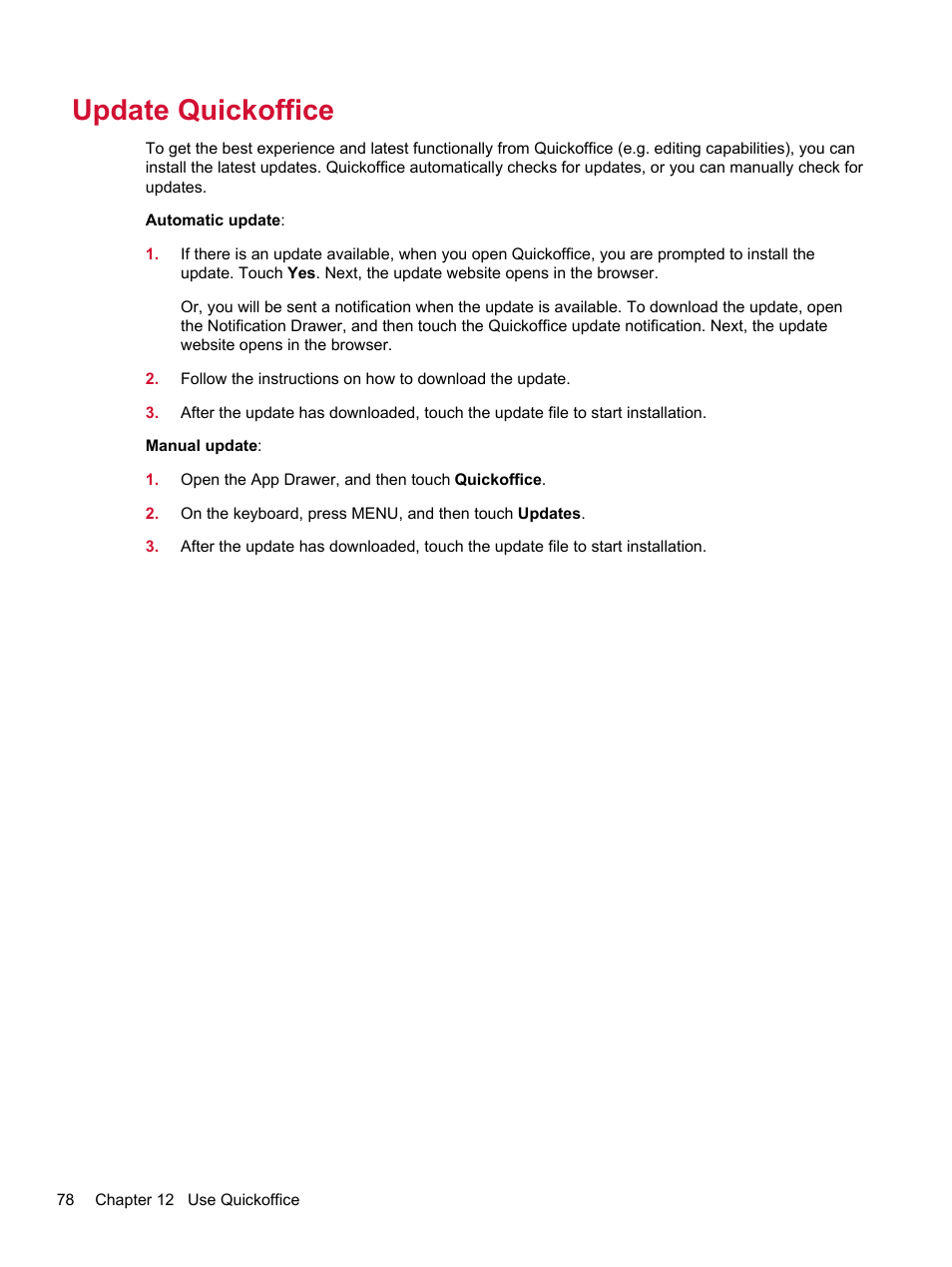 Update quickoffice | HP Compaq AirLife 100 series User Manual | Page 86 / 117