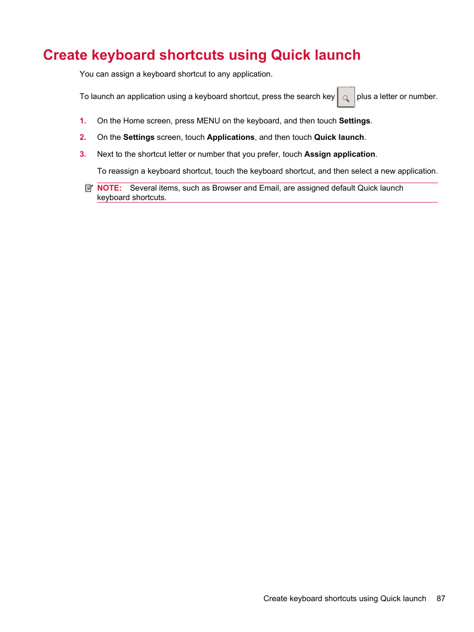 Create keyboard shortcuts using quick launch | HP Compaq AirLife 100 series User Manual | Page 95 / 117