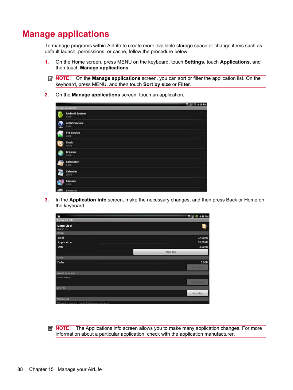 Manage applications | HP Compaq AirLife 100 series User Manual | Page 96 / 117