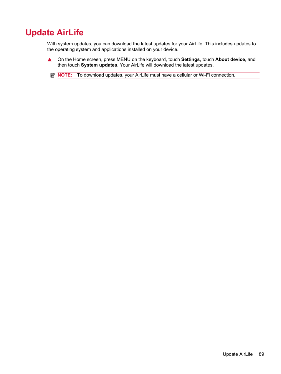 Update airlife | HP Compaq AirLife 100 series User Manual | Page 97 / 117