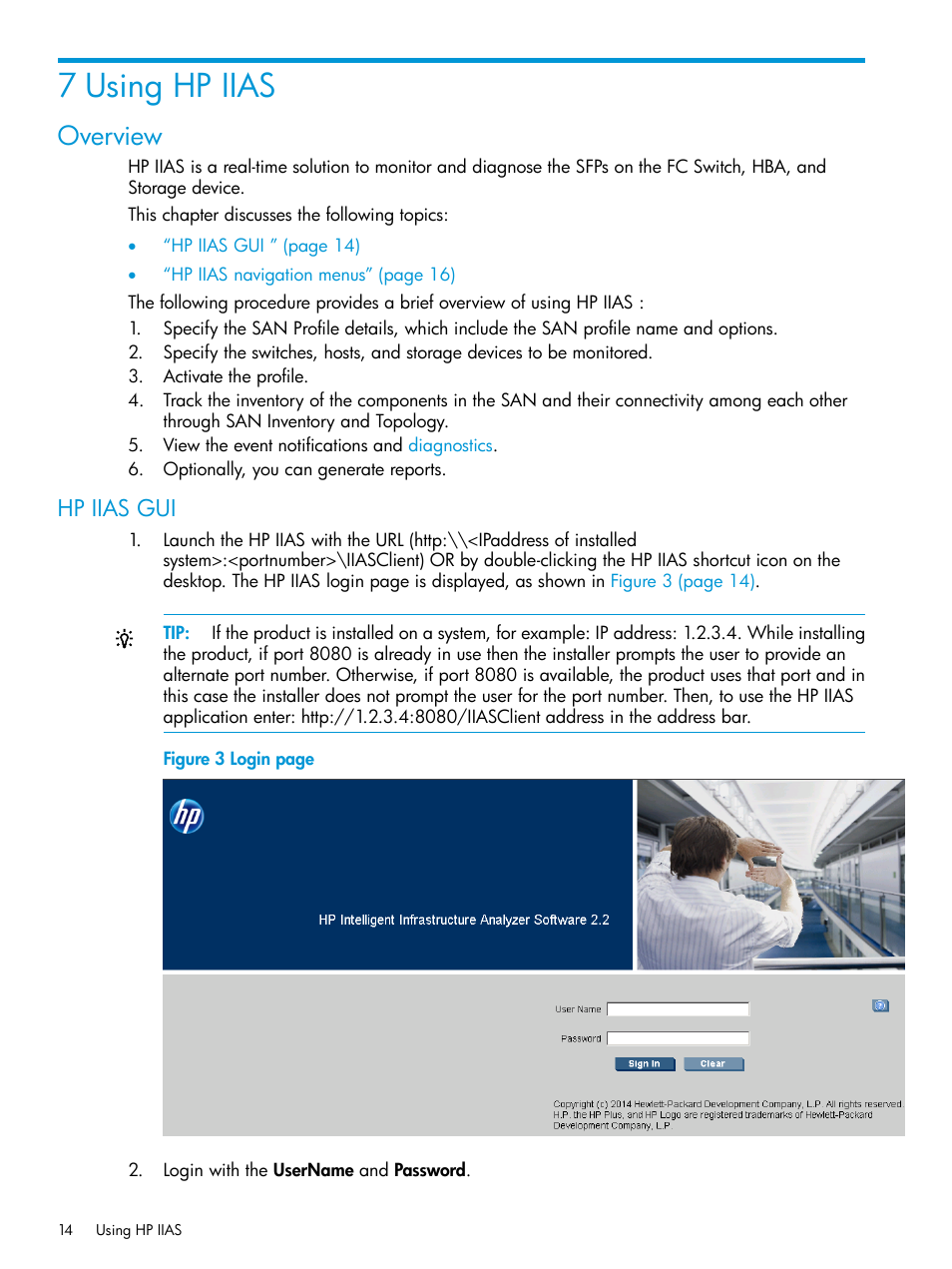 7 using hp iias, Overview, Hp iias gui | HP Intelligent Infrastructure Analyzer Software User Manual | Page 14 / 63
