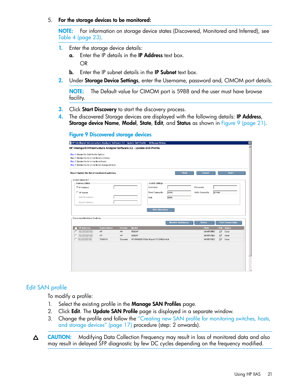 Edit san profile | HP Intelligent Infrastructure Analyzer Software User Manual | Page 21 / 63